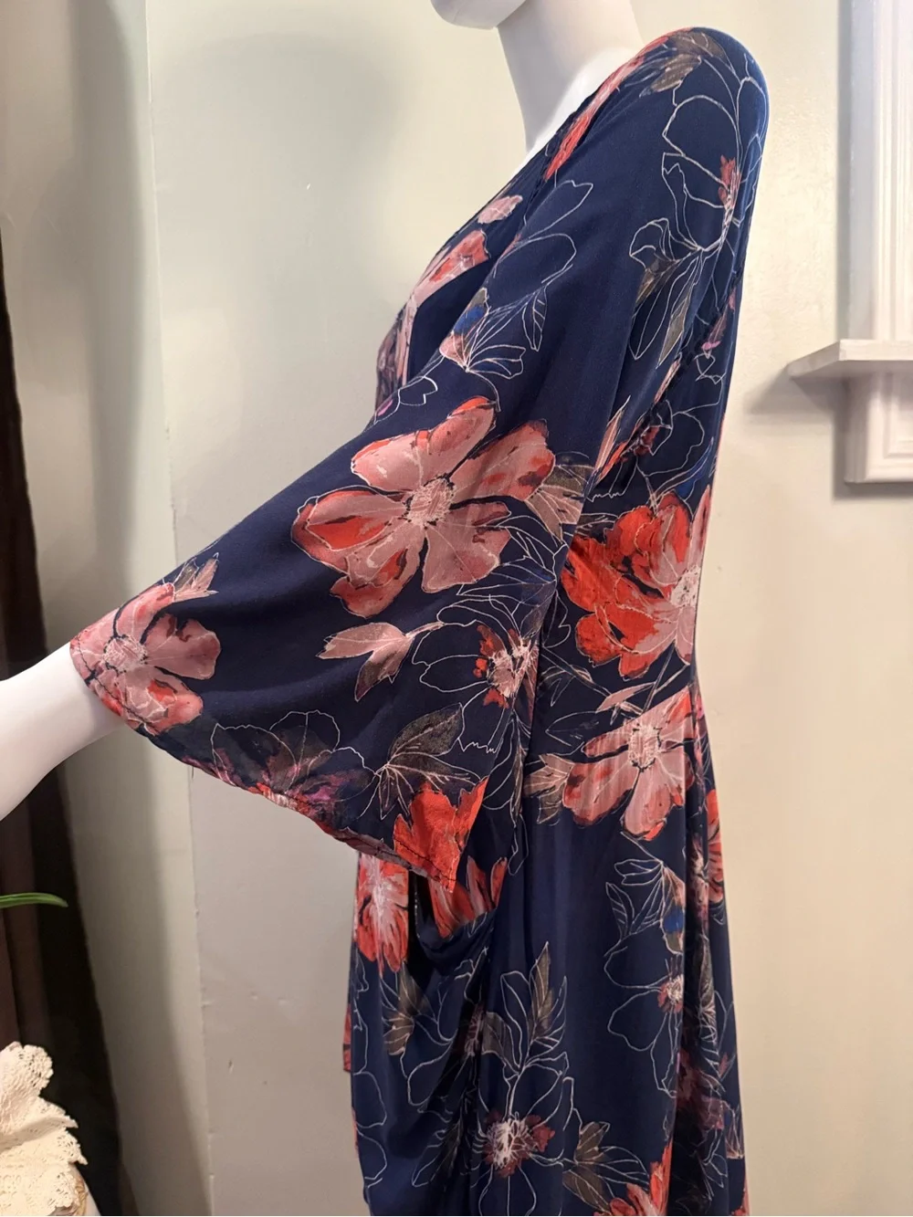 Free People Navy Floral Mini Dress with Coral and Pink Blooms